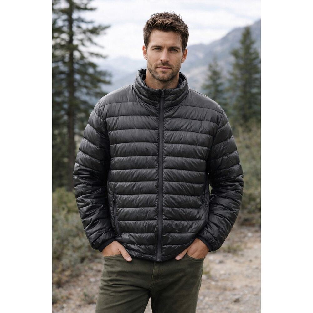 Sportscaster Jacket Men’s Down Puffer Black Men’s Size L Zip Up Lightweight Coat